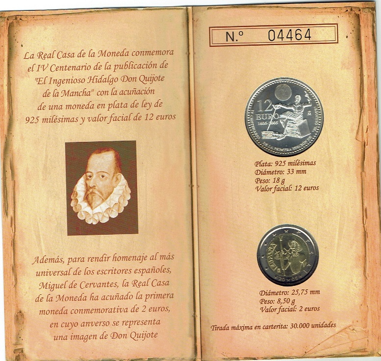 (afbeelding voor) 2 Euromunt + 12 euromunt Spanje 2005 Don Quijote